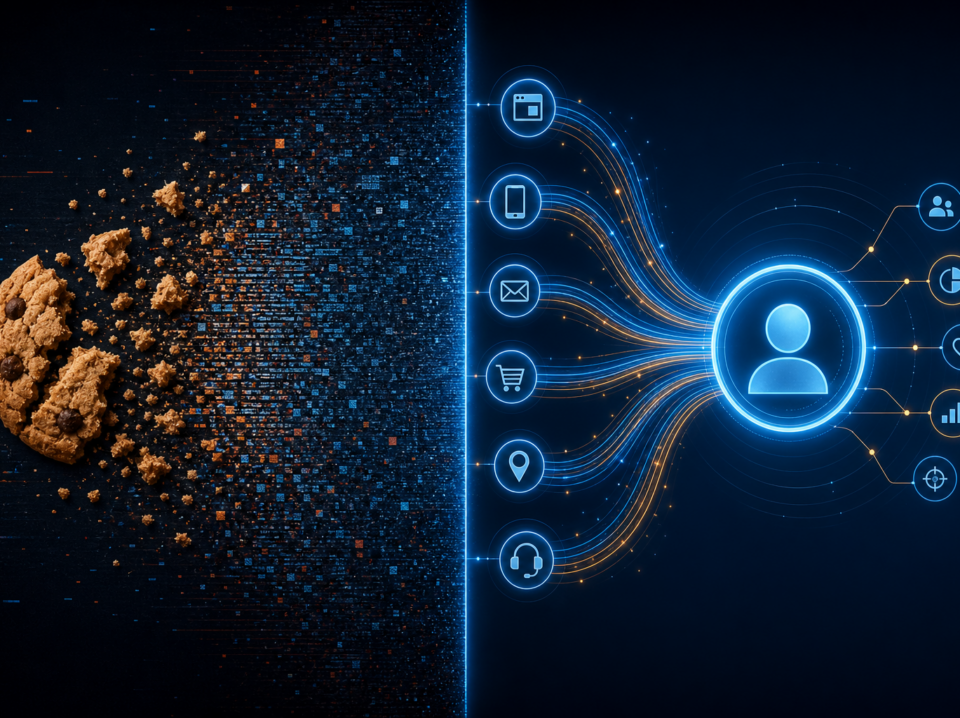 first-party-vs-third-party-data-2026 First-party data vs third-party data comparison — crumbling cookies versus unified customer profiles